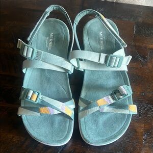 Merrell Teal Sandals Beautiful Color Memory Foam Air Cushion Sole Size 9